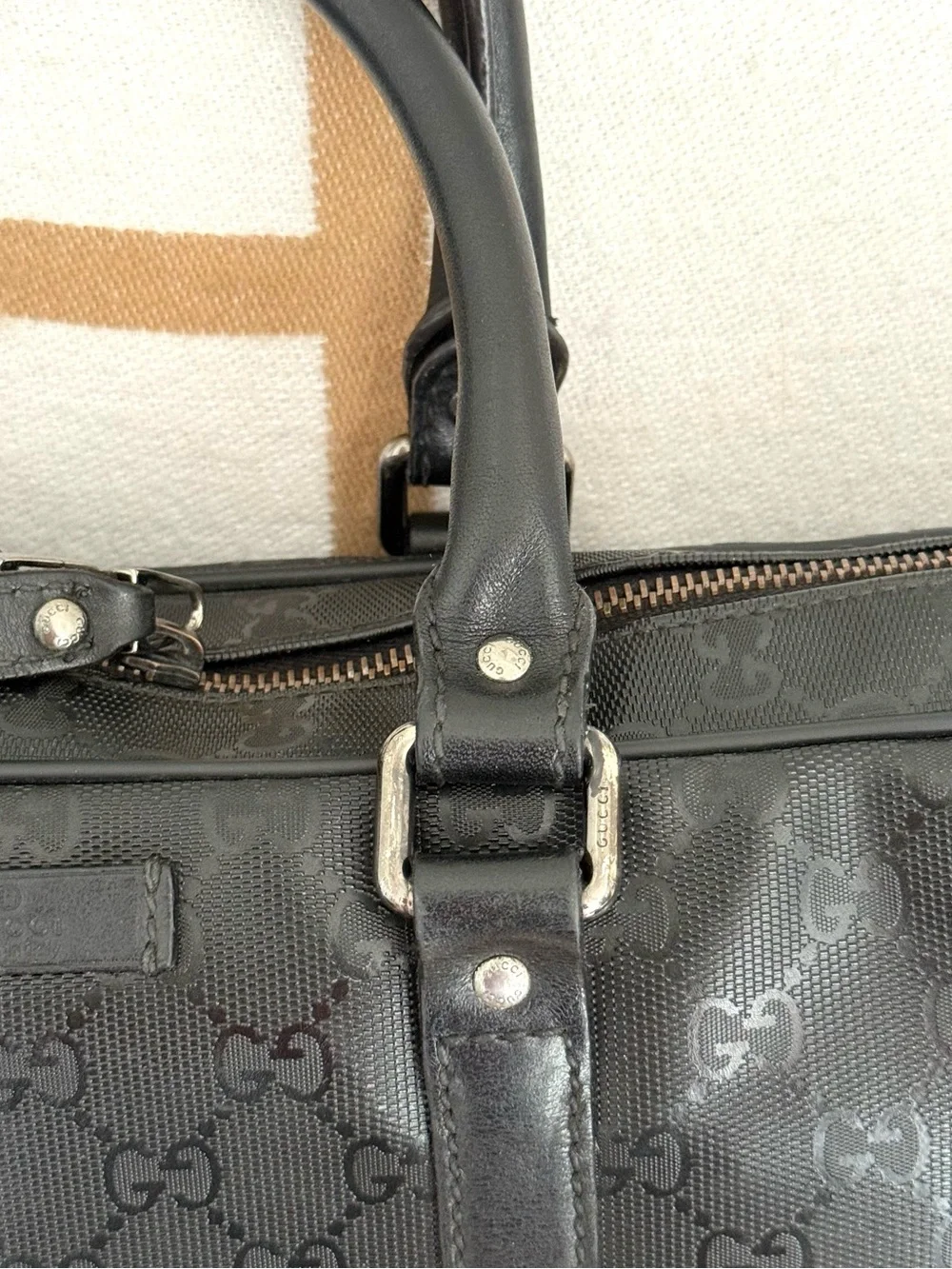 Gucci authentic black monogram imprime coated canvas unisex laptop bag